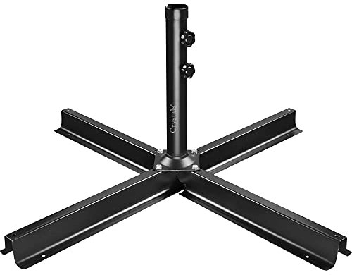 Crystals Outdoor Patio Cross Frame Parasol Umbrella Base Garden Heavy Duty Metal Stand, Black (Non Foldable)