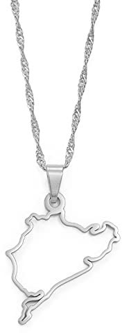 Herren-Halskette Mit Deutschlandkarte Für Damen – Deutschland,Auto-Styling,Rennsport,Straße,Nürburgring,Anhänger,Halsketten Für Damen,Schmuck,45/60 Cm Kette,Romantische Paar-Halskette,Grau,45 Cm
