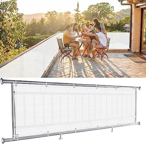 NINGBAI Pantalla para Balcón Jardín Protección 80 x 500 cm Malla Ocultación Patio, Balcón Privacidad Natural, Lona de Protección Solar HDPE 220 g/m² Protección UV para Balcón Piscina, Blanco