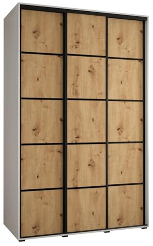 MEBLE KRYSPOL Davos 4 150 Schrank mit DREI Schiebetüren für Schlafzimmer - Moderner Kleiderschrank mit Kleiderstange und Regalen - 235,2x150x60 cm - Weiß Artisan Schwarz