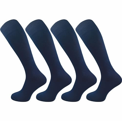GAWILO Herren Kniestrümpfe aus 80% Baumwolle (4 Paar) ohne drückende Naht | lange Socken mit Komfortbund | absolut blickdicht (DE/NL/SE/PL, Numerisch, 39, 42, Regular, Regular, blau)
