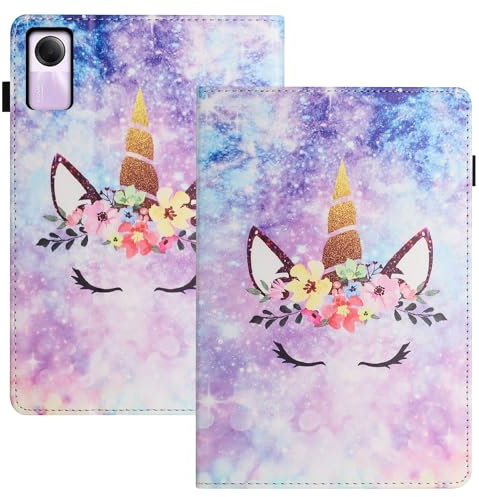 LSPCASA Funda para Xiaomi Redmi Pad SE 11 Pulgada PU+TPU Material Funda Redmi Pad SE 2023 con Ranuras para Tarjetas Funda Xiaomi Redmi Pad SE Unicornio