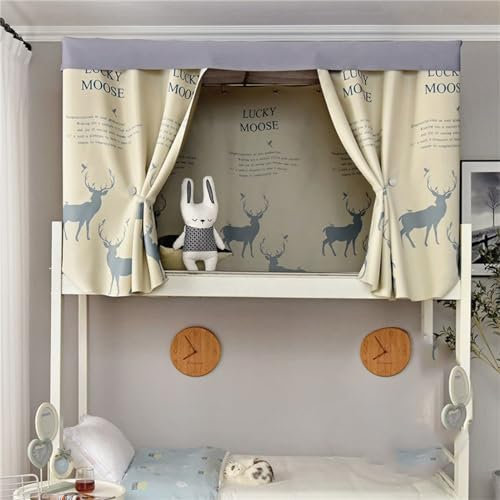 Treer Bettvorhang Hochbett Etagenbett, Blackout Vorhänge Staubdicht Betthimmel Hochbett Etagenbett Kinder Bettzelt Schlafsaal Bettvorhänge für Kinderzimmer (Alphabetischer Elch,1.2x2M)