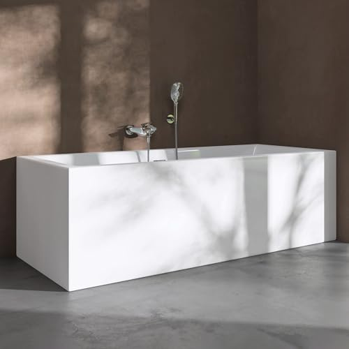 doporro Freistehende Badewanne 180x80x58cm Weiß Acryl-Standbadewanne | Design-Badewanne in Weiß mit PopUp-Ventil, Überlauf & ergonomischer Form – wärmeisolierend & pflegeleicht Vicenza509