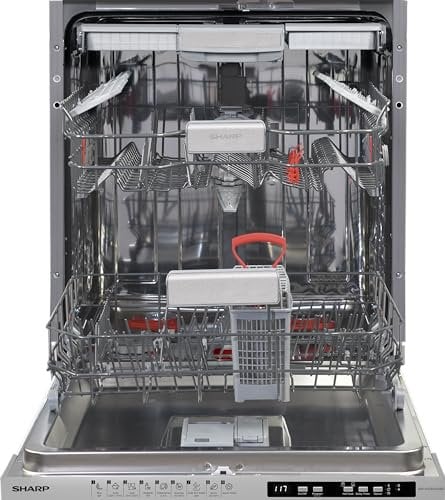 Sharp QW-NI25GI44BS-DE Vollintegrierter Geschirrspüler, 60 cm, 14 Maßgedecke mit 3ter Schublade, 9 Programme inkl. Auto-Spülprogramme, AquaStop