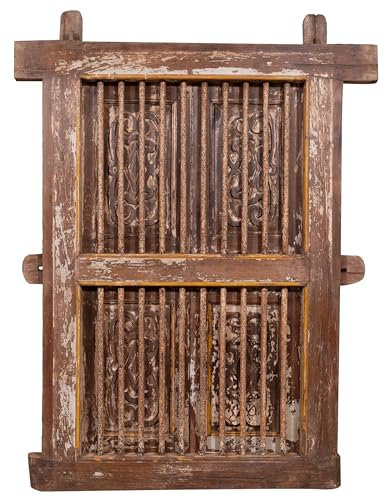 Biscottini Finestra Antica Legno massello 158,5x12,5x120,5 cm - Finestre in Legno Decorative e Funzionali - Finestra Vintage Legno