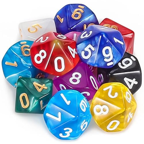 QMAY 12 Stück Polyedrisch Würfel Set, Tisch Spiel Würfel für Dungeons and Dragons DND RPG MTG, Zufällige Farbe (D10)
