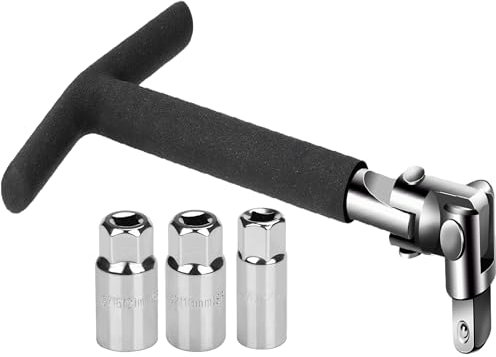 Noosverl 3/8'' T-Handle Spark Plug 16/18/21 mm, 4 Pieces Flexible Spark Plug Socket Beefed-up Wrench Set, Spanner Spark Plug Wrench for Fastening and Demolition