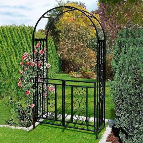 GWWBD Rosenbogen Schwarz, 210 x 114 x 52 cm, Pergola, Tor/Tür, Torbogen Freistehend, Rankhilfe, Rankgitter Spalier mit Erdspießen