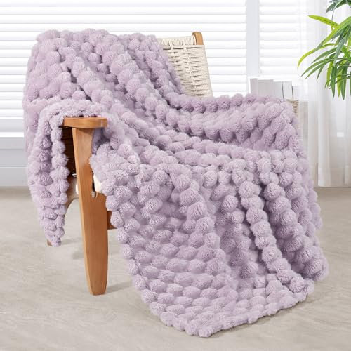 Whale Flotilla Throw Blanket for Sofa with Expanded 3D-Jacquard Pattern, 130x150 CM Fuzzy Soft Cozy Exquisite Blankets or All Season, Warm and Fluffy, Lilac