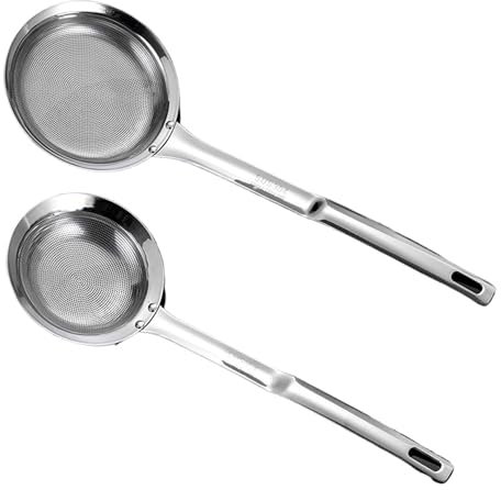 2 piezas de tamiz de malla fina de acero inoxidable, coladores planos densos de malla fina con mango portátil, tamiz de malla fina, colador de metal multifuncional para cocina, para hornear, aceite, h