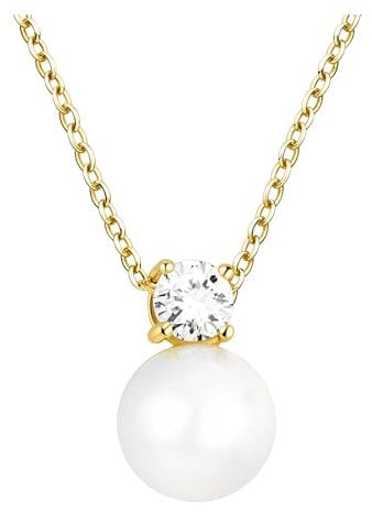 Sofia Milani - Damen Halskette 925 Silber - vergoldet/golden - mit Zirkonia Steinen - Perlen Anhänger - N0880