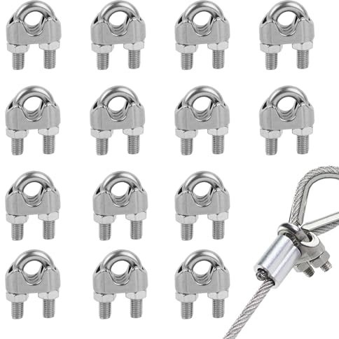 YIZWINS 14 PCS Serre-câbles étrie en Acier Inoxydable, Serre Cable Acier 4mm Serre Cable Inox 4mm pour Câble Métallique de 4mm Diamètre M4