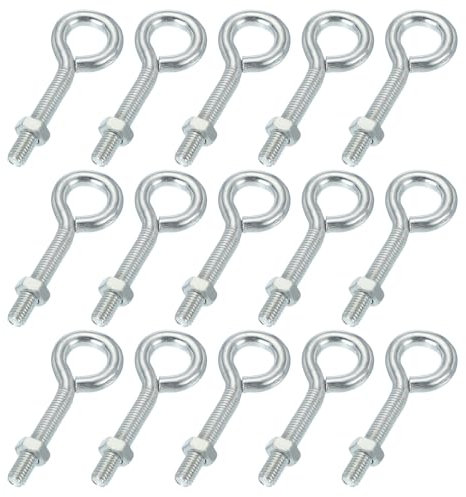 sourcing map Threaded Eye Bolts M5x30 Carbon Steel Eye Hooks Screws with Hex Nuts for Metal Hook Wood Terminal Ring Hooks Hanging, Pack of 15