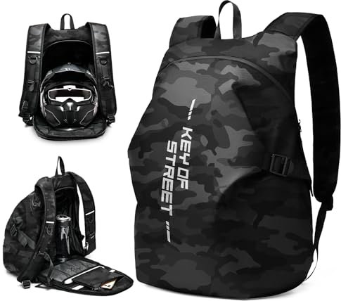 WEPLAN Motorrad Rucksack Wasserdicht Herren Damen Helm Rucksack Motorrad Rucksäcke Helmtasche Motorradrucksack Helmrucksack Motorradhelm Leicht Reise Rucksäcke Motorcycle Backpack,Camouflage Schwarz L