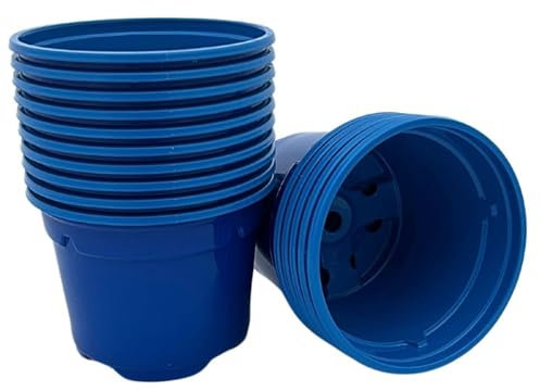 Bramley & Sage 9cm Blue Coloured Plastic Plant Pots With Drainage Holes (Pack of 25)