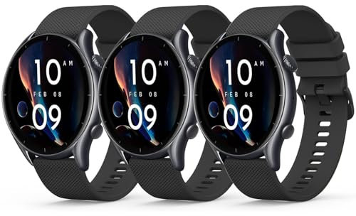 Amzpas 3 Stück Armband für Amazfit GTR 3 Armband,22mm Silikon Ersatzarmbänder Uhrenarmband für Amazfit GTR 4/3Pro/2/2e/Balance/Stratos 2S/Pace/Bip 5/BIP 6(Schwarz/Schwarz/Schwarz)