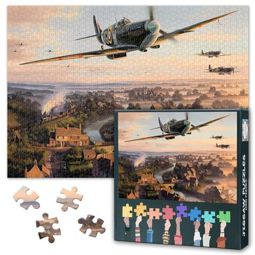 1000 Piece Jigsaw Puzzle for Adults Vintage Fighter Aircraft WWII War Plane Paintings Military Aviation Art Wall Decor 27.5 x 19.7 Inches