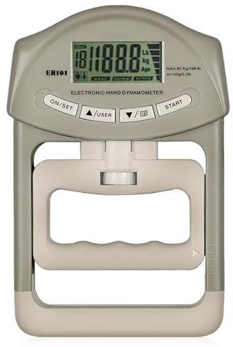 Medidor digital de mano de 198 lb/90 kg, dinamómetro de mano, con cable de carga USB, agarre electrónico, medidor de fuerza de agarre, pantalla LED grande, color gris y blanco