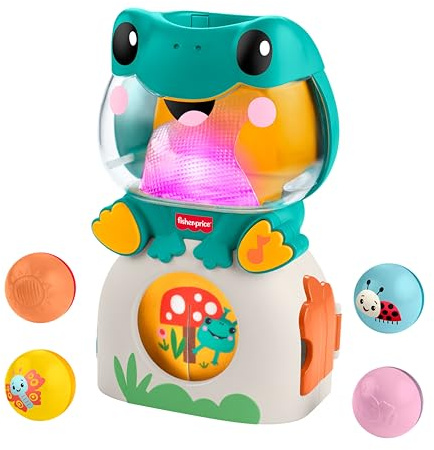 Fisher-Price Grenouille Qui s’Illumine et Roule, activité Musicale avec Chute de balles et 3 balles, pour bébés et Tout‑Petits dès 6 Mois, JLB96
