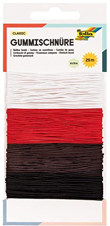 folia 13701 - Gummi-Schnüre, dünnes elastisches Gummi-Band in 4 Farben à 5 m, ca. 1 mm stark, zum Basteln von Masken, Armbändern uvm.