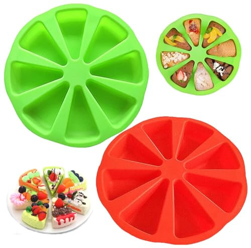 Biluer Kuchenform aus Silikon, dreieckig, 2 Stück, Kuchenform aus Silikon mit 8 Mulden, 8 dreieckige Kuchenformen, 8 dreieckige Kuchenformen, Kuchenform für Kekse, Süßigkeiten, Gelee (rot, grün)