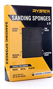 RYSTER Sponge Sanding Block - 4 Pcs Coarse, Medium, Fine, and Superfine Grade, Wet and Dry Sanding Sponge, Washable and Reusable, For Wood, Paint, Metal, Plastic, and Drywall, 100mm x 70mm x 25mm