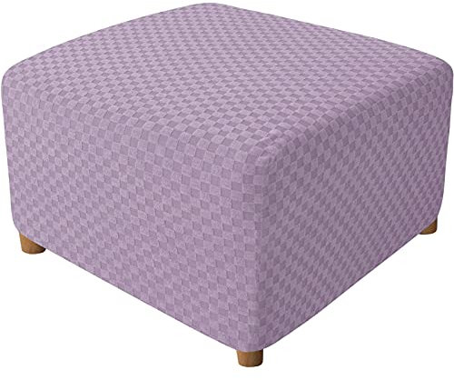 Quadratisch Hockerbezug, Stretch Hocker Bezug Jacquard Ottoman Covers Elastische Bezug Für Fußhocker Ottomane Bezug Mit Elastischem Boden-Helles Lila-groß