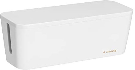 Navaris Bambus Kabelbox mit Deckel - Organizer für Kabel 32x12x11cm - Box Kabeldose Kabelsammler - Kabelaufbewahrung für Schreibtisch PC TV - Weiß