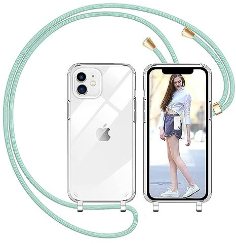 Nupcknn Handykette für iPhone 11 Hülle mit Band,Ultra Dünn Transparent Handyhülle (Abnehmbar Einstellbar) Necklace mit Kordel zum Umhängen Kameraschutz Handy Kette Stossfest Schutzhülle(1.6M,Grün)