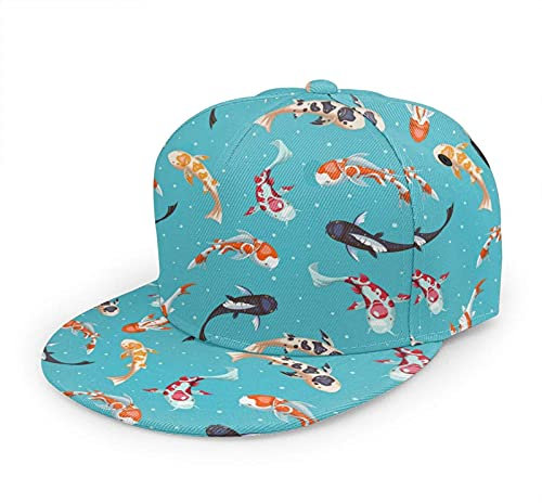 Oaieltj Unisex Baseballkappe Damen Herren Junge Mädchen Mode verstellbar 3D gedruckt Flat Bill Baseball Cap, Bunte Fische Koi Karpfen Tiere Wildtiere, One size