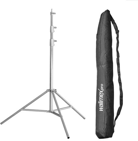 Walimex pro Heavy Duty Edelstahl Lampenstativ bis 15 kg belastbar, Lichtstativ höhenverstellbar bis 270 cm, Blitzstativ federgedämpft inkl. Tasche & Spigotadapter mit 1/4 & 3/8 Zoll Gewinde