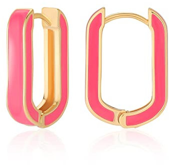 MESOVOR 18 Karat Vergoldete Creolen Ohrringe mit Emaillefarbe, U-förmige Kleine Leichte Huggie-Ohrringe Geschenke für Frauen und Mädchen (Heißes Rosa)