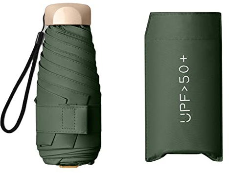 Ombrello Da Viaggio Pieghevole, 6 Stecche Mini Ombrello Antivento Portatile Ombrello Da Viaggio Pioggia E Sole Piccolo Compatto Ombrello Da Piccolo Ombrello Anti-Uv Robusto per Pioggia, verde scuro