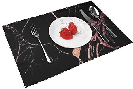 Black Rose Gold Marble Placemats Set Of 4 Home Dining Gifts Non-Slip Table Mats Heat Resistant Table Placemats 45x30 Cm