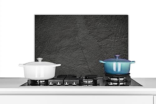KitchenYeah© Spritzschutz Küchenrückwand Platte Küchen Zubehör Aluminium Platte Herd Spritzschutz WandverkleidungBeton - Schwarz - Grau - Massiv - Industrial - 70x50 cm