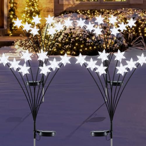 Ninonly Lampe Solaire Exterieur Jardin, 4 Pièces 8 LED Lumière de Flocons de Neige, Décoration Noël Extérieur Solaire Étanche, Lampes Solaire Deco pour Noël Patio Cour Porche