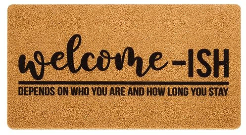 JowTreex Welcome Mats for Front Door - Outdoor Entrance Welcome Ish Doormat Non-Slip Rubber Mat Indoor Decor 43x75 cm
