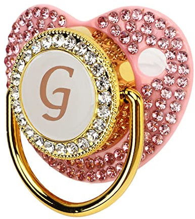 PenRux Ciuccio Dorato per Neonati, Ciuccio Decorato Personalizzato con Clip per Ciuccio Ricoperto di Ciuccio in Silicone dal Design Curvo, Capezzolo Infantile in Silicone