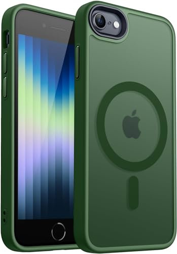 AoozeFon Handyhülle iPhone 8 Hülle kompatibel mit Magsafe, Magnetisch Transluzente Matte Schutzhülle für iPhone 7 Case Anti Fingerabdruck Stoßfeste Kratzfeste PC Rückseite + TPU Bumper Cover, Grün