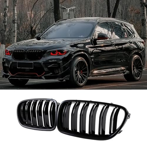 Hengjiayao G01 Nieren Schwarz Kühlergrill für BMW X3 G01 2018-2021 X4 G02 2019-2021 Grill Schwarzer Sport Glanz Doppelsteg Nieren (Nicht für mit Luftklappensteuerung)(For G01 2019-2021)