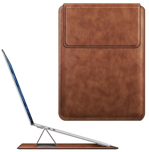 Fintie 15-16 Zoll Laptop Tasche mit Ständer Kompatibel mit MacBook Air 15.3 2024 2023 (A3114 A2941), Pro 16 2019-2023 (A2991 A2485 A2780 A2141), Pro 15, Slim Hülle Sleeve, Braun