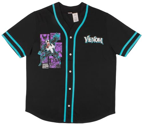 Marvel Comics Spider-Man Venom Retro Herren Baseball Trikot Casual Button Down Kurzarm Shirt Spiderman Baseball Trikot, Schwarz 2, L