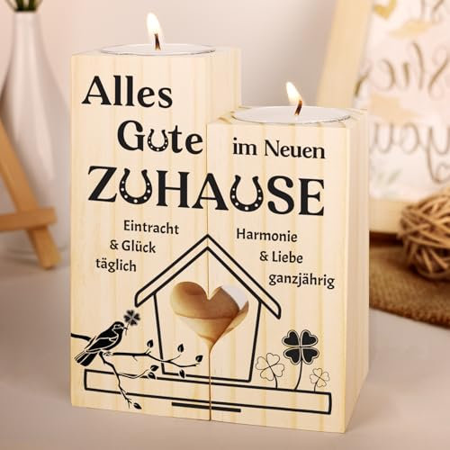 Geschenk zum Einzug ins Haus, Einzugsgeschenke Wohnung - Kerzenständer aus Holz, Einzugsgeschenke Haus, Einweihungsgeschenk Wohnung Haus, Einzug Neue Wohnung