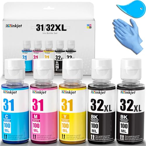 Osinkjet 31 Ink Bottle Set, 32XL Black Ink Bottle Compatible for HP Smart Tank 6001 7301 7602 5101 5000 7300 7000 7302 520 580 651 551(2BK C M Y)