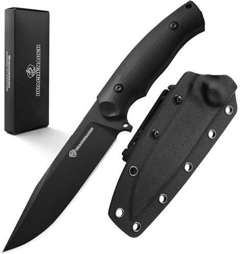 DRACHENADER cuchillo de cinturón, cuchillo de supervivencia afilado de acero inoxidable 8CR14Mov, cuchillo de caza de espiga completa con funda Kydex