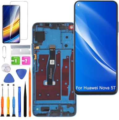 YAL-L21 YAL-L61 - Pantalla táctil para Huawei Nova 5T LCD (azul aplastado con marco)