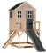 Wendi Toys M22G Maison de jeu d'extérieur en bois pour enfant avec plate-forme et toboggan en plastique, 3 fenêtres, 290 x 200 x 242 cm, grise – Maison de jeu de jardin, maison de jeu pour enfants en