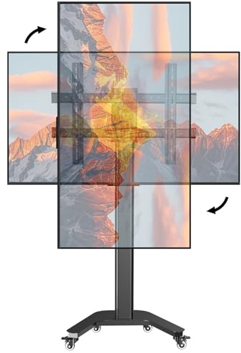 GUZHIKU Rotazione Orizzontale E Verticale ±90°, Supporto TV da Pavimento con Ruote per Schermo 37-80 pollici Fino a 58,5kg, Porta TV Mobile Carrello Altezza Regolabile Su 6 Livelli VESA Max 800x600mm