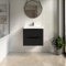NRG 600mm Matt Black 2 Drawer Wall Hung Bathroom Cabinet Vanity Sink Unit with Basin